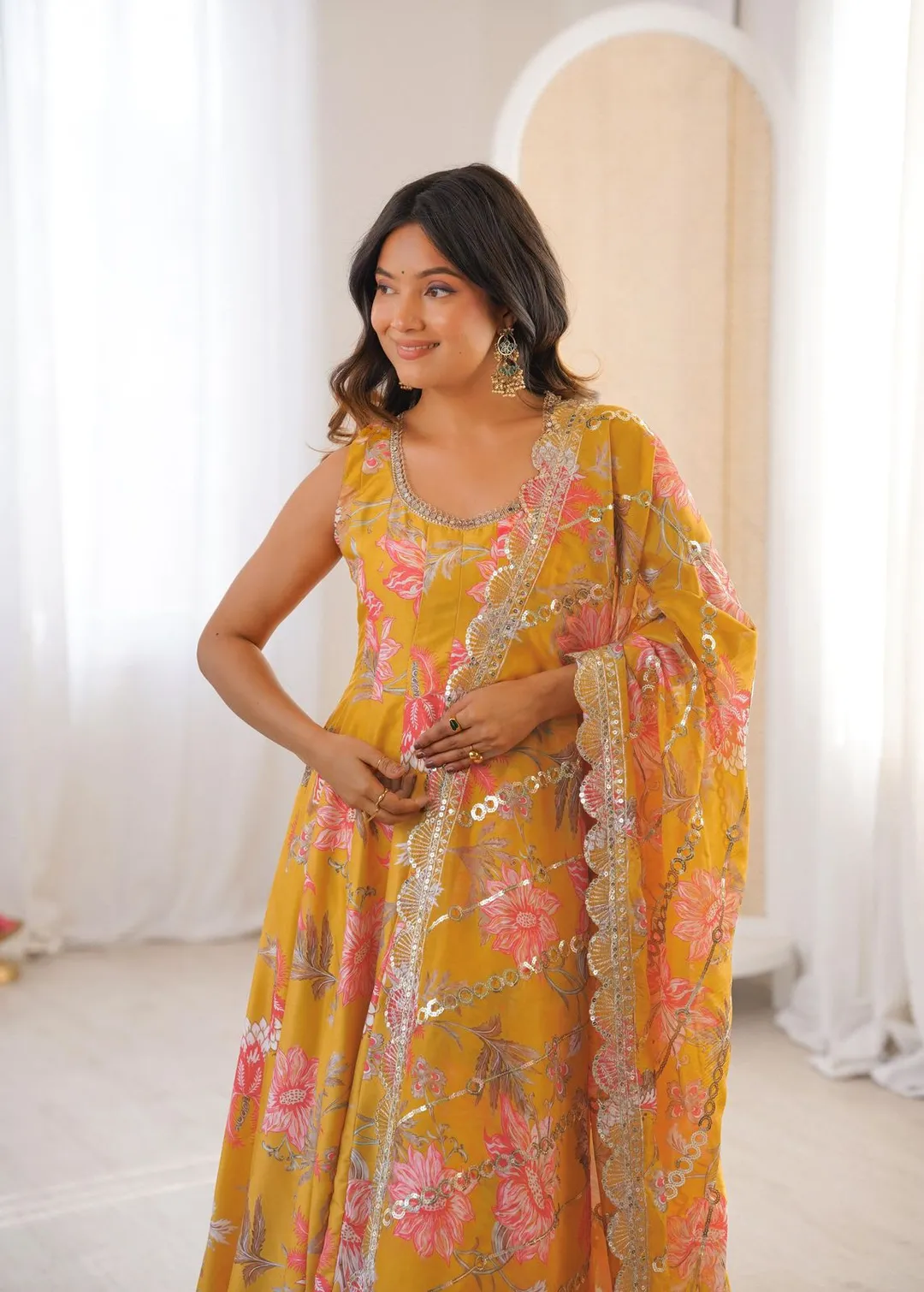 New Floral Print Straight Kali Cut Anarkali Suit - View 4