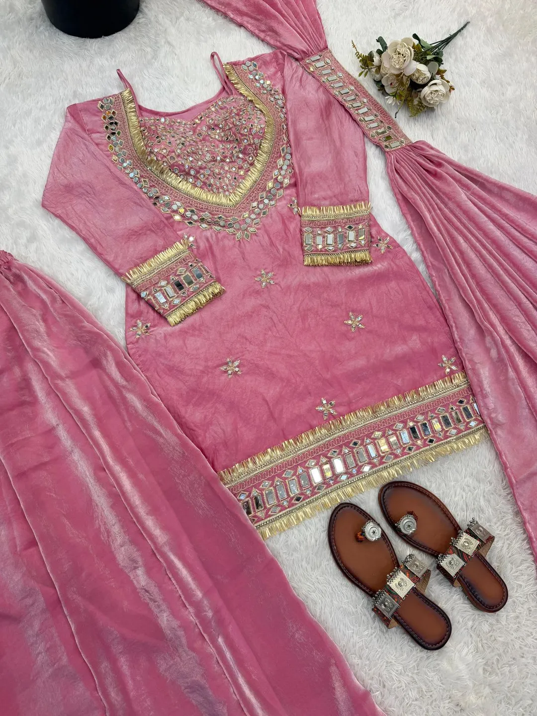 Premium Mirror Work Sharara Palazzo Set - View 6