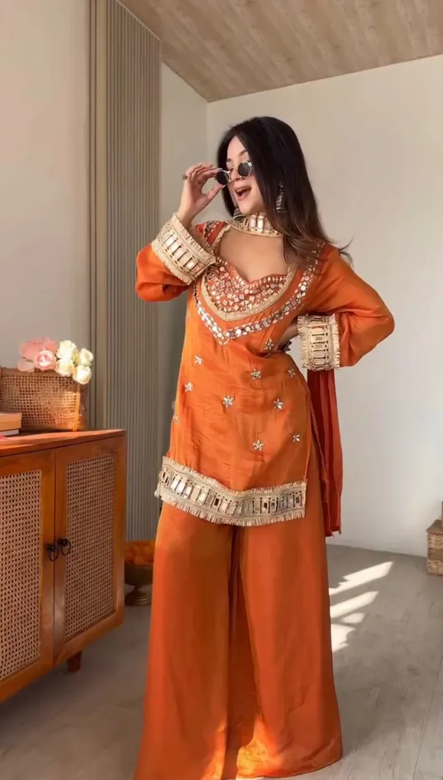 Premium Designer Mirror work Sharara Set