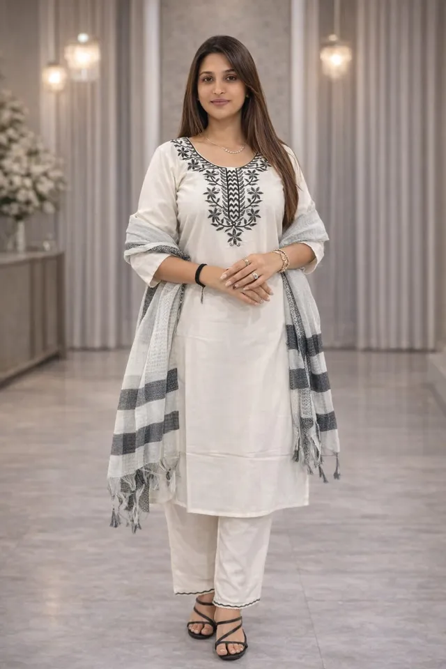 Elegant Straight Kurti Pant Dupatta Set