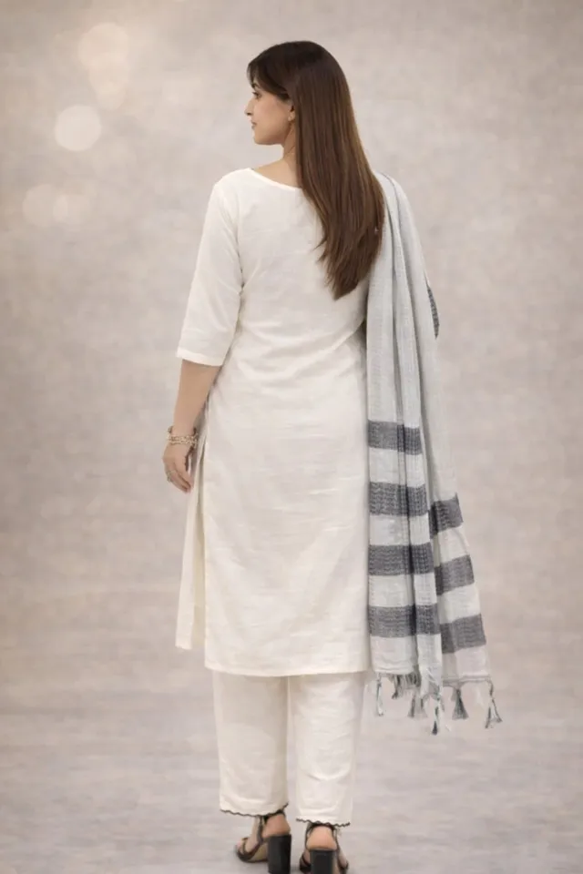 Elegant Straight Kurti Pant Dupatta Set - View 4