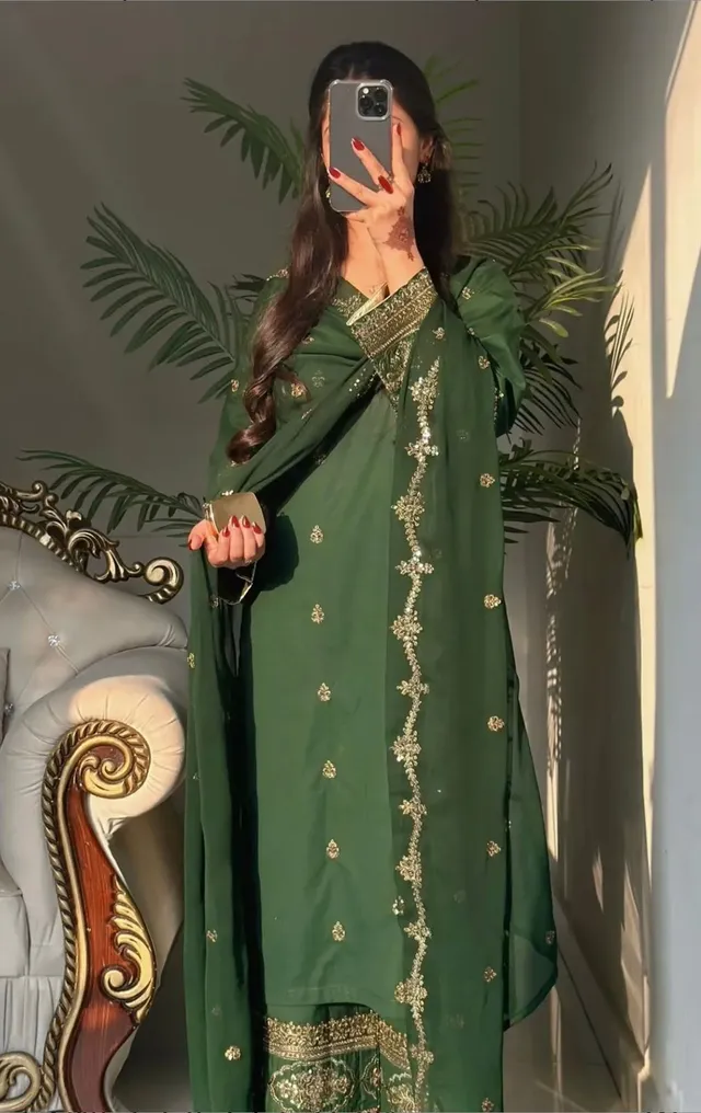 DN-3085 | Designer Party Wear Top, Pant & Dupatta Set - View 2
