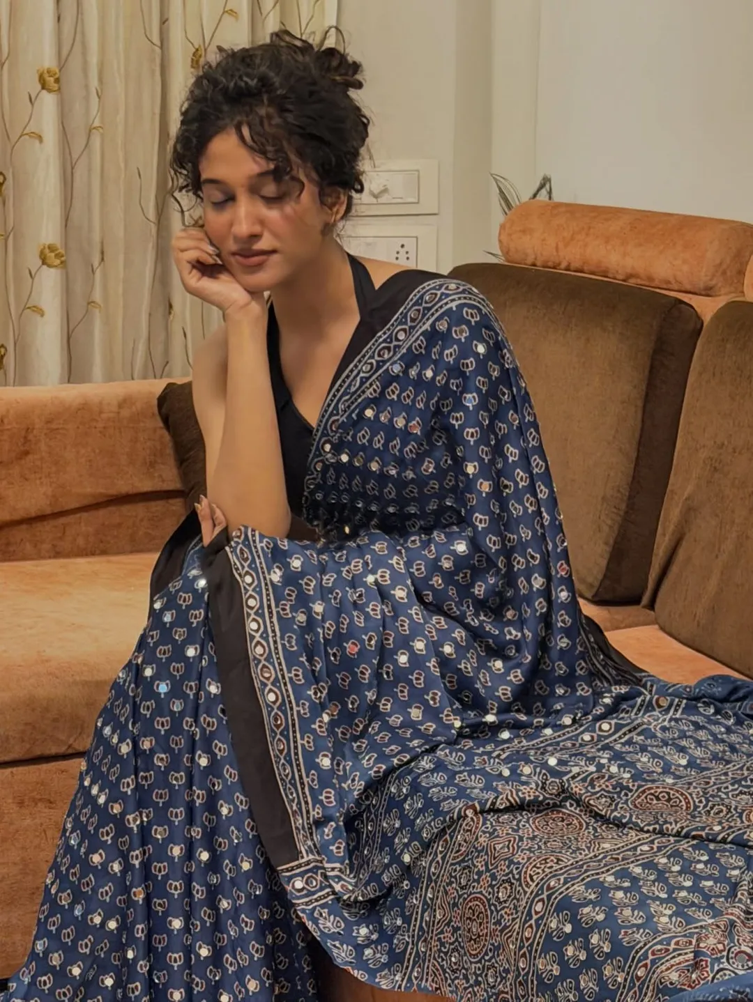 New Designer Ajrak Silk Saree – Mirror Handwork Collection - Second View