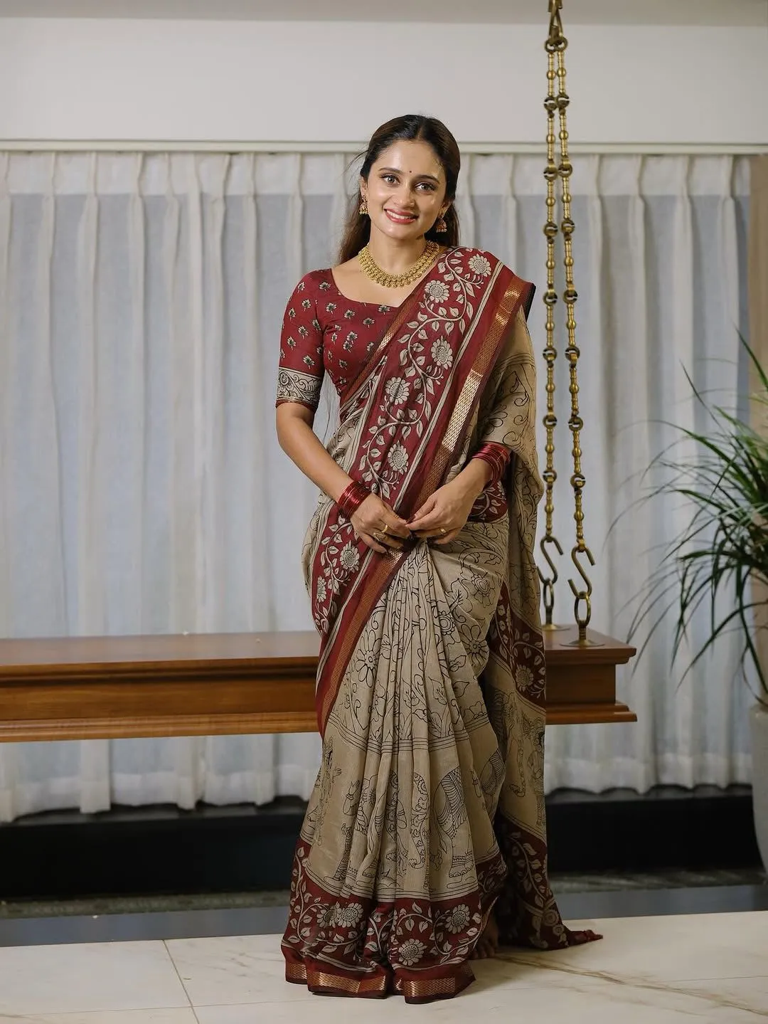 New Designer Kalamkari Marshmallow Saree Collection - View 5