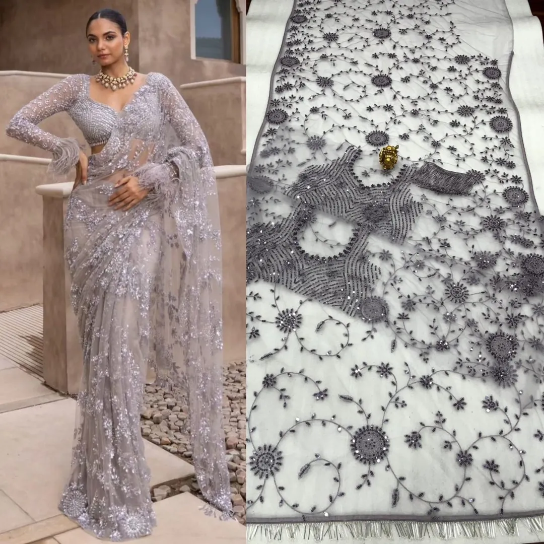 New Trending Bollywood Blockbuster Sequins Saree - View 5