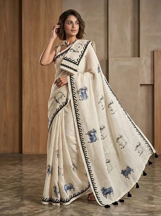 Catalogue: MADHUR PICHWAI 🐄🌸 | Linen Cotton Saree