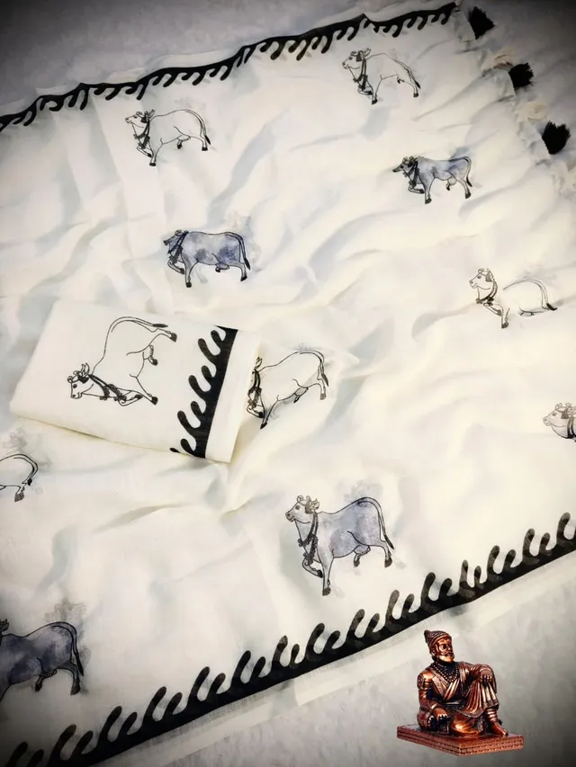 Catalogue: MADHUR PICHWAI 🐄🌸 | Linen Cotton Saree - View 4