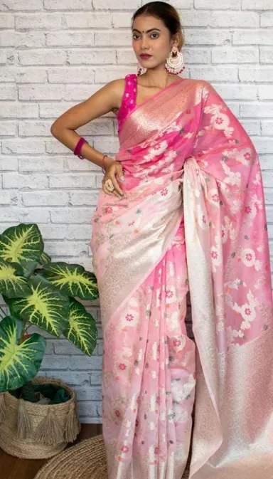 Pure Banarasi Semi Georgette Silk Saree – Mina Jaal Collection - View 2