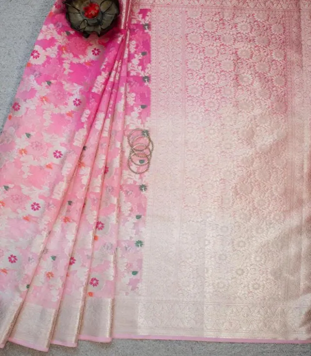 Pure Banarasi Semi Georgette Silk Saree – Mina Jaal Collection - View 5