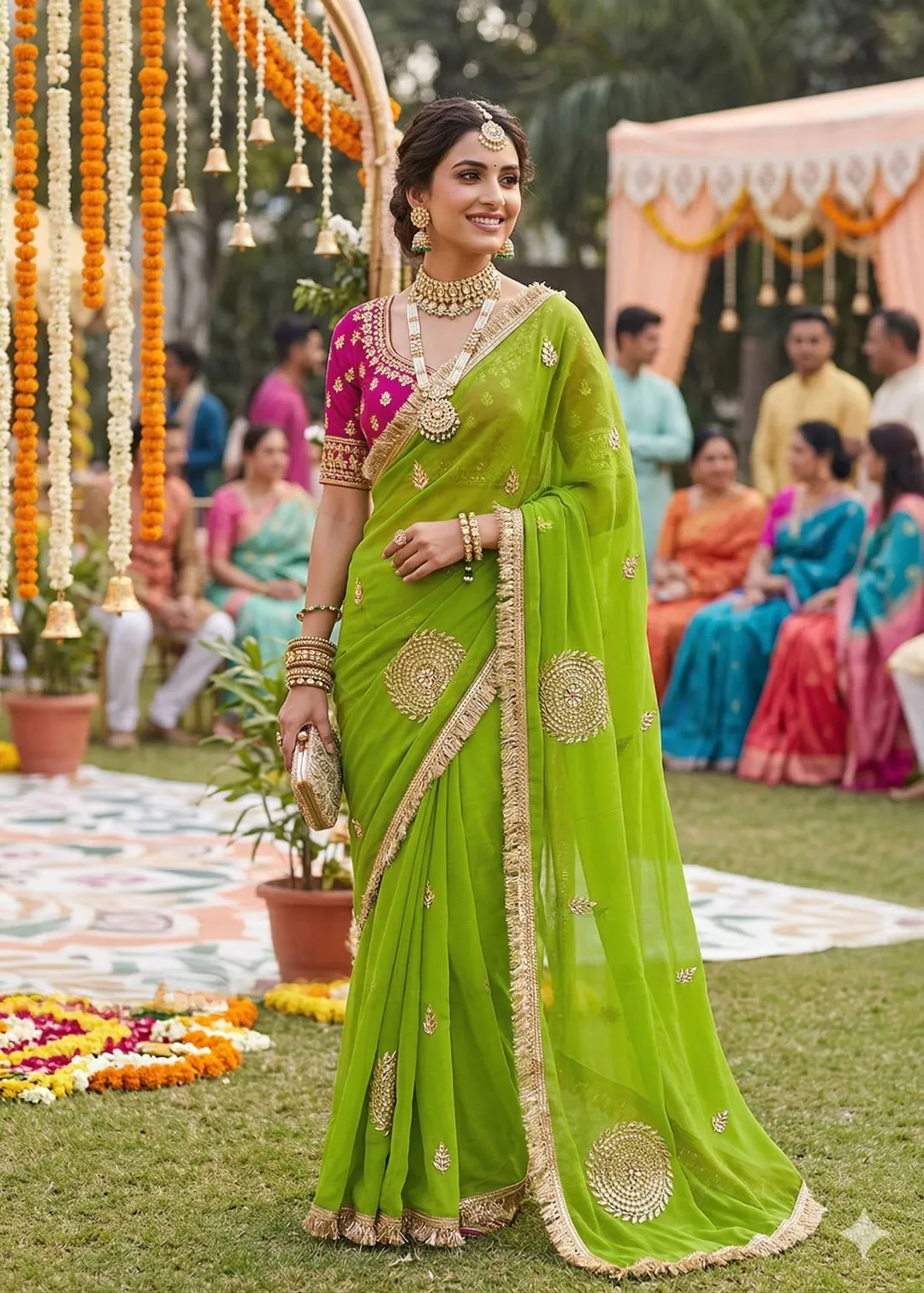 Half Pure Chiffon Gotta Work Saree