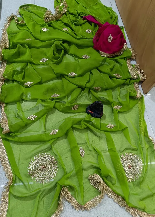 Half Pure Chiffon Gotta Work Saree - View 2