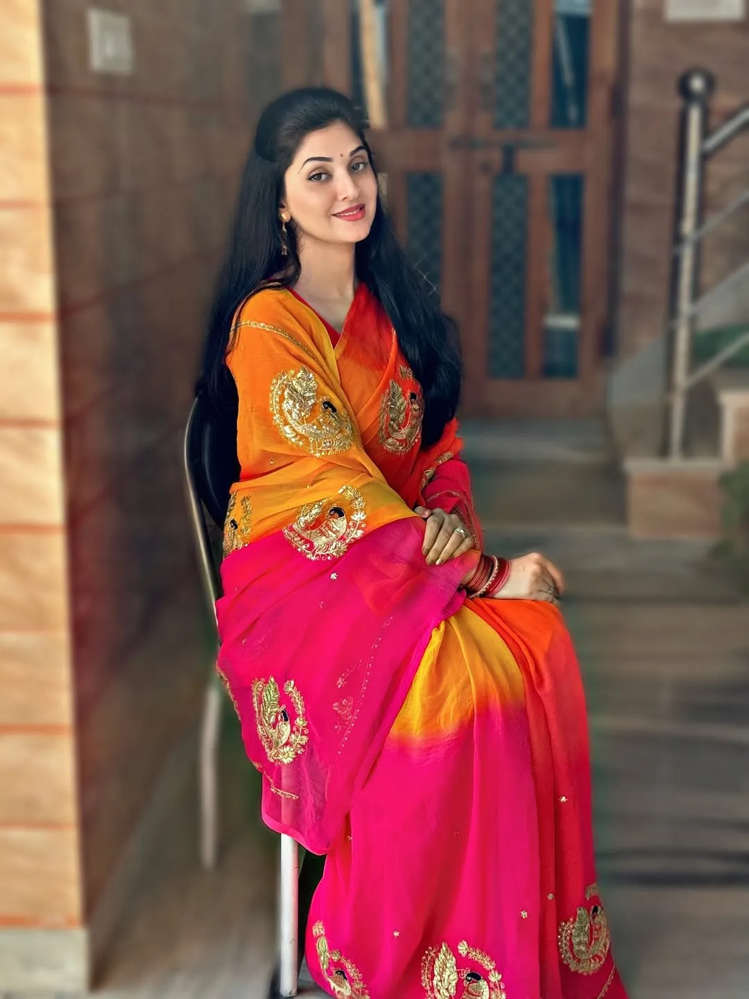 Half Pure Chiffon Kasab Work Saree – Multicolour Elegance