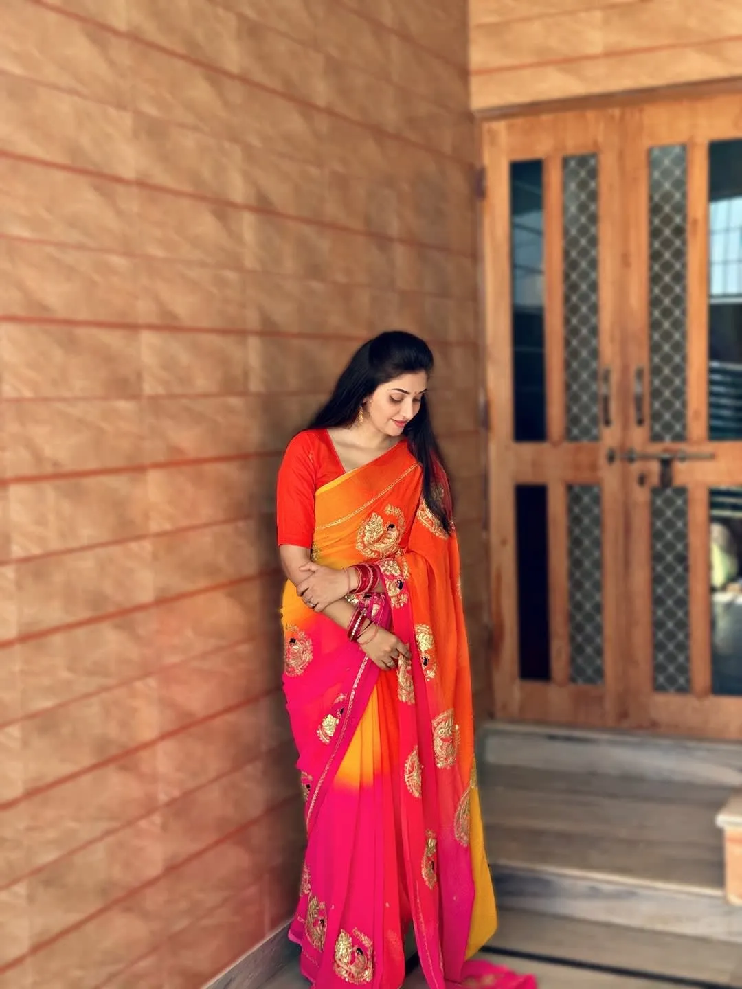 Half Pure Chiffon Kasab Work Saree – Multicolour Elegance - View 2