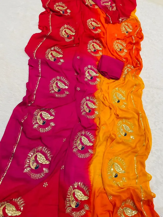 Half Pure Chiffon Kasab Work Saree – Multicolour Elegance - View 3