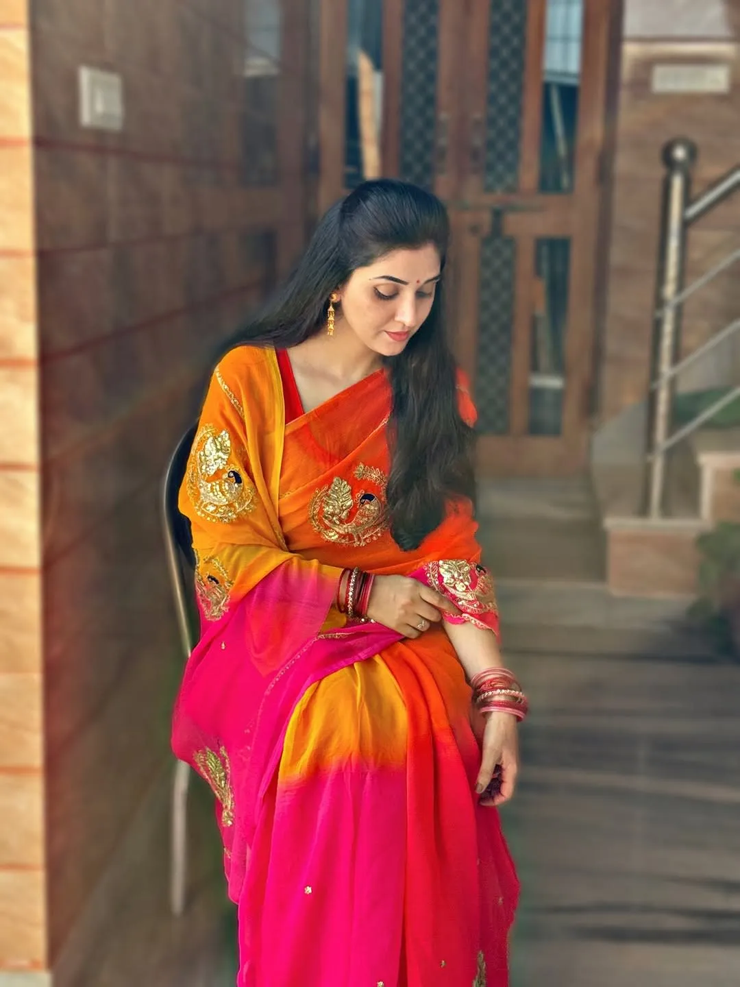 Half Pure Chiffon Kasab Work Saree – Multicolour Elegance - View 5