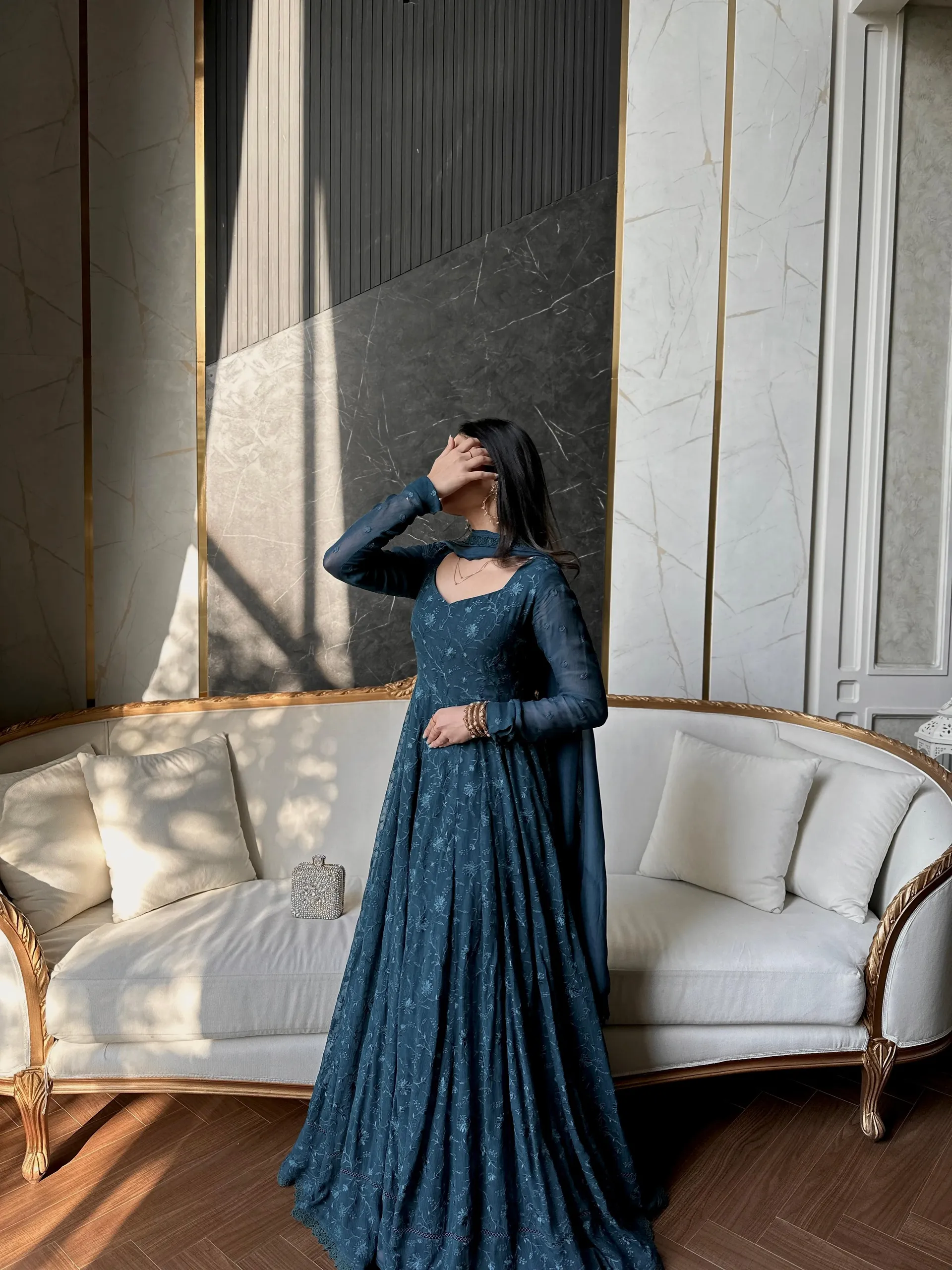 2 Piece Stylish Gown with Dupatta - Heavy Star Georgette Silk Saree Online India - Buy at ₹1799 - Image 1