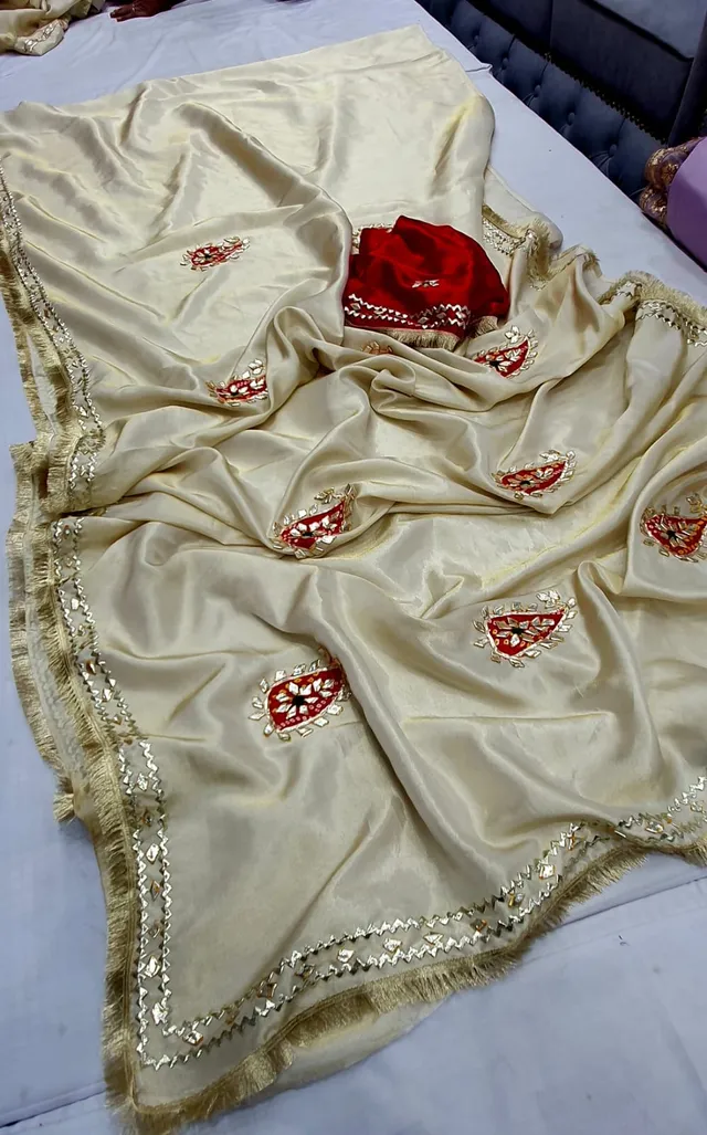 Premium Cosmos Fabric Saree with Gotta Jaal Work - View 4