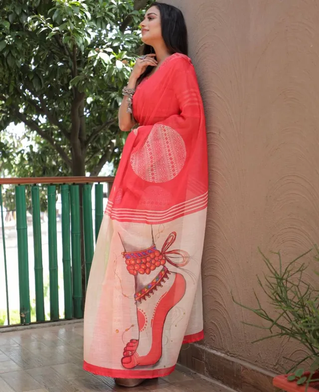 Devika Designer Linen Saree - View 2