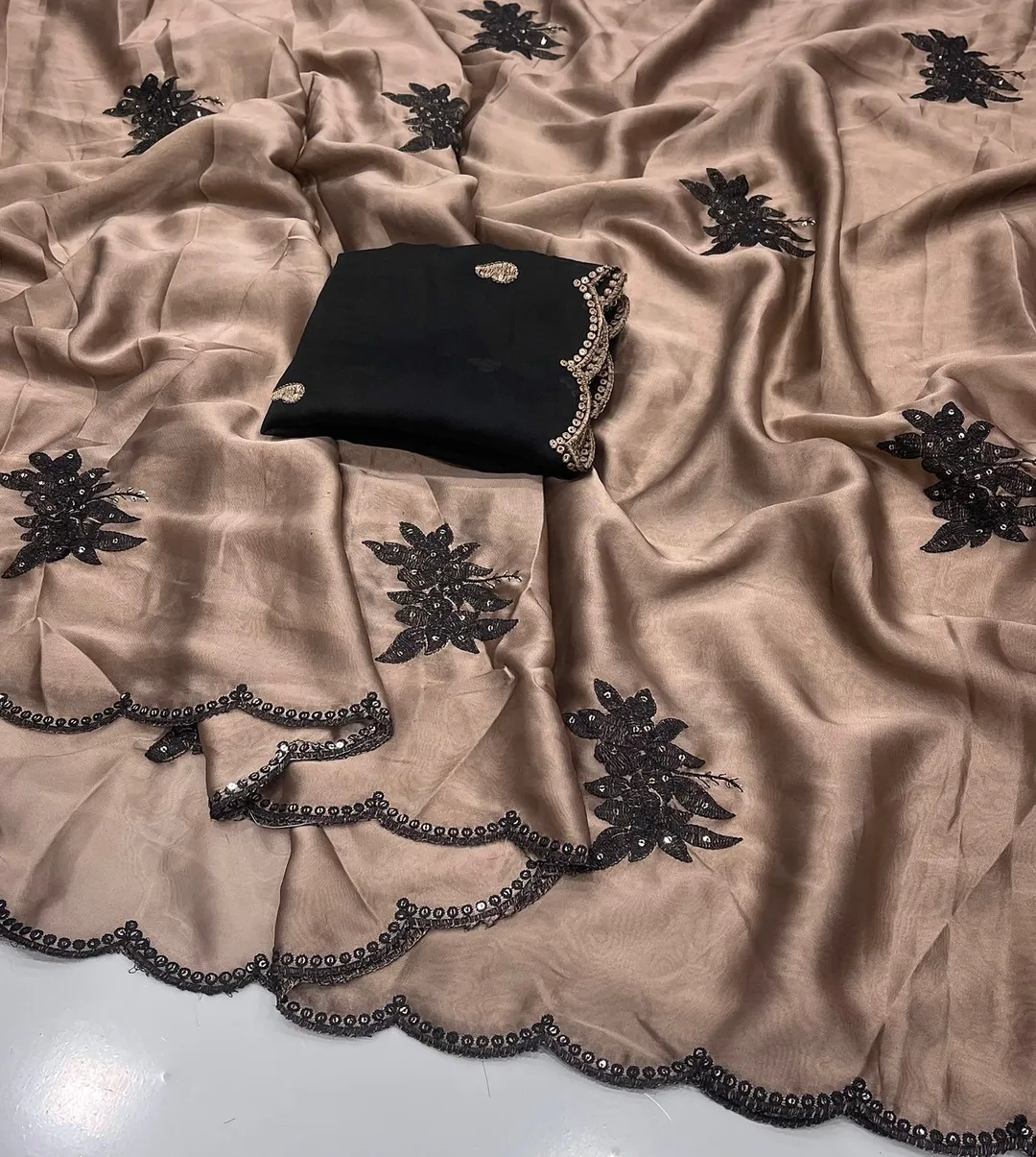 Designer Saree with Embroidery & Sequence Work - View 2