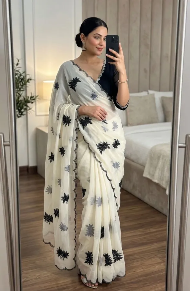 Designer Saree with All-Over Embroidery & Sequence Work