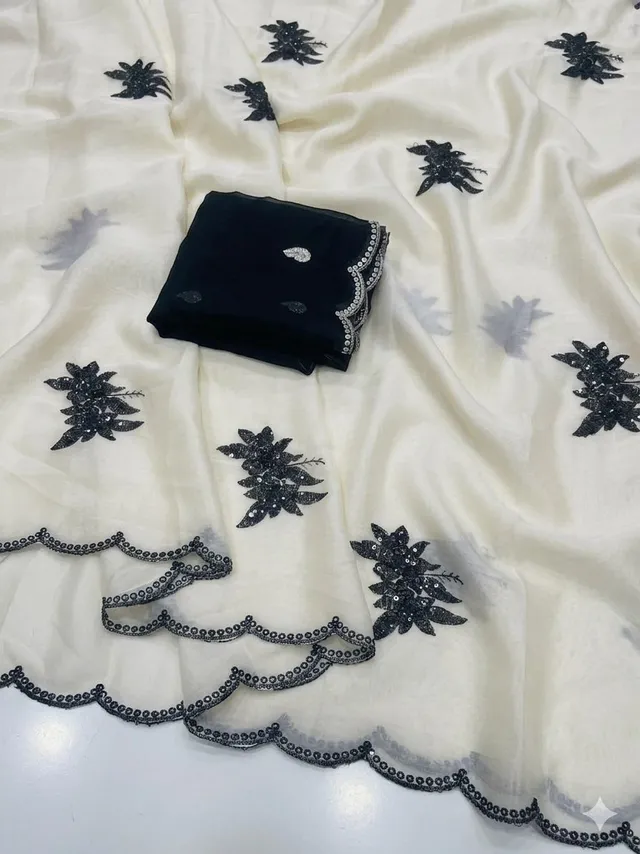 Designer Saree with All-Over Embroidery & Sequence Work - View 2