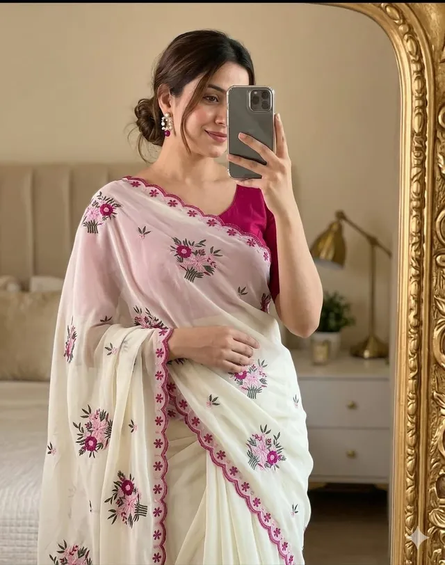 Star Georgette Saree with Multi Embroidery Work - View 2