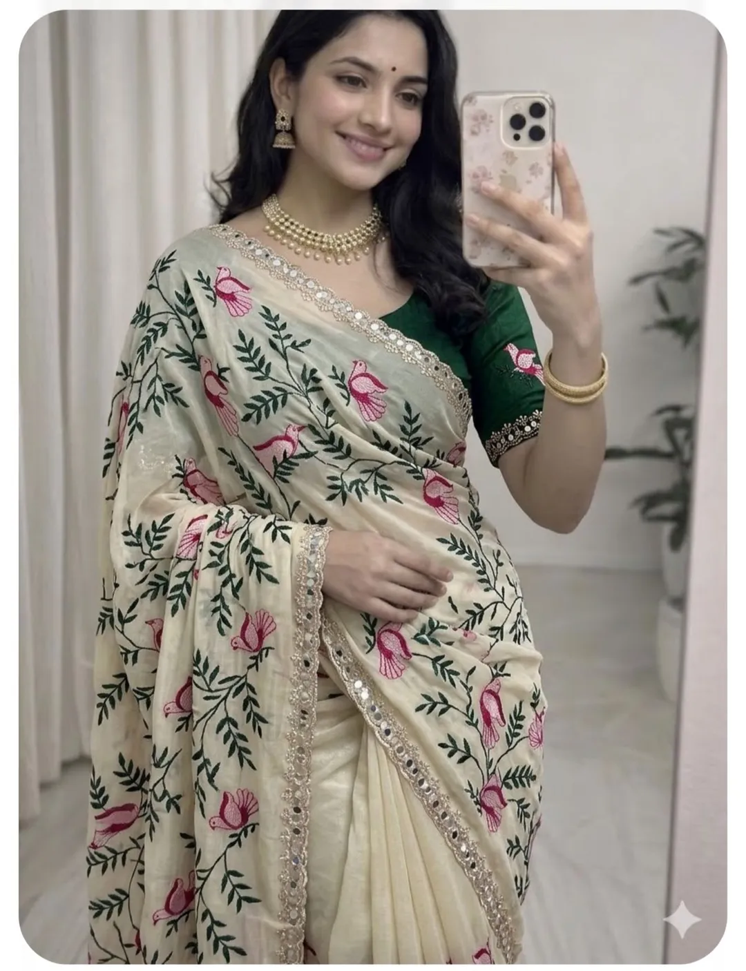 Soft Rangoli Silk Saree with Real Mirror Work - View 2