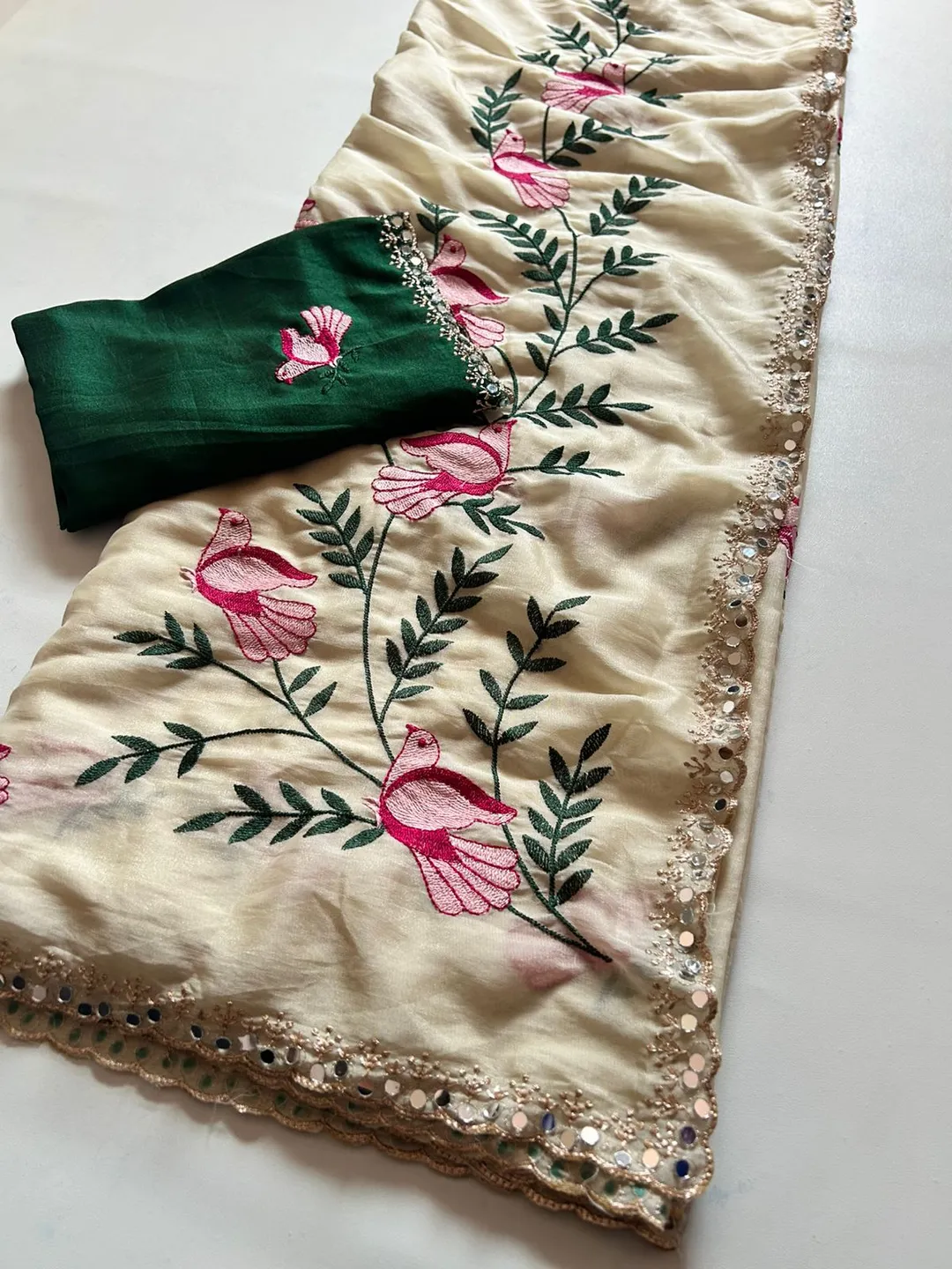 Soft Rangoli Silk Saree with Real Mirror Work - View 4