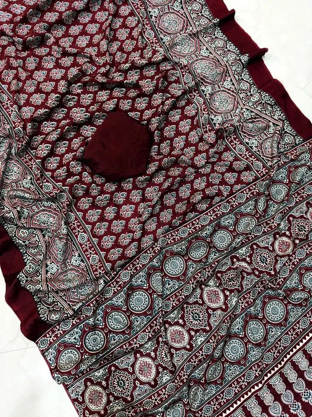 New Superhit Ajrakh Gajji Crepe Silk Saree - Second View