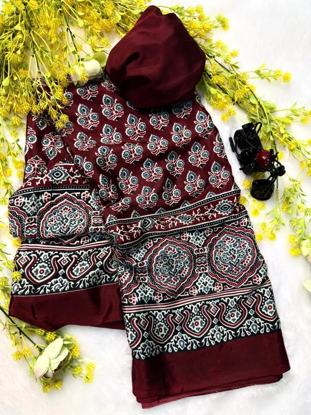 New Superhit Ajrakh Gajji Crepe Silk Saree - View 3