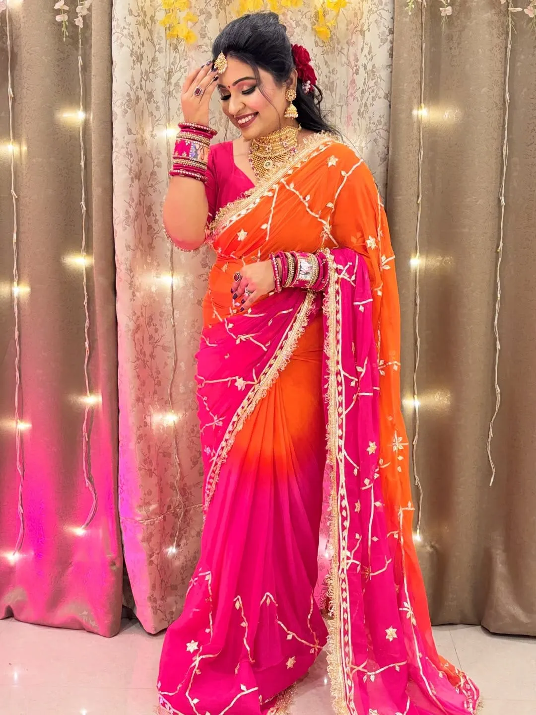 Most Viral & Trending 🔥 Original Hand Charkhi Gotta Work Saree - View 4