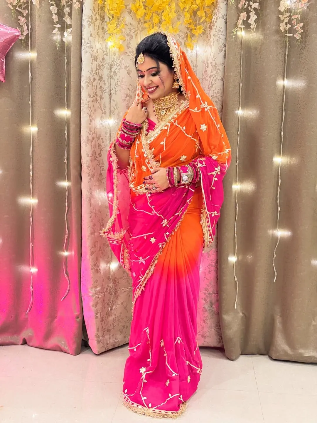 Most Viral & Trending 🔥 Original Hand Charkhi Gotta Work Saree - View 5