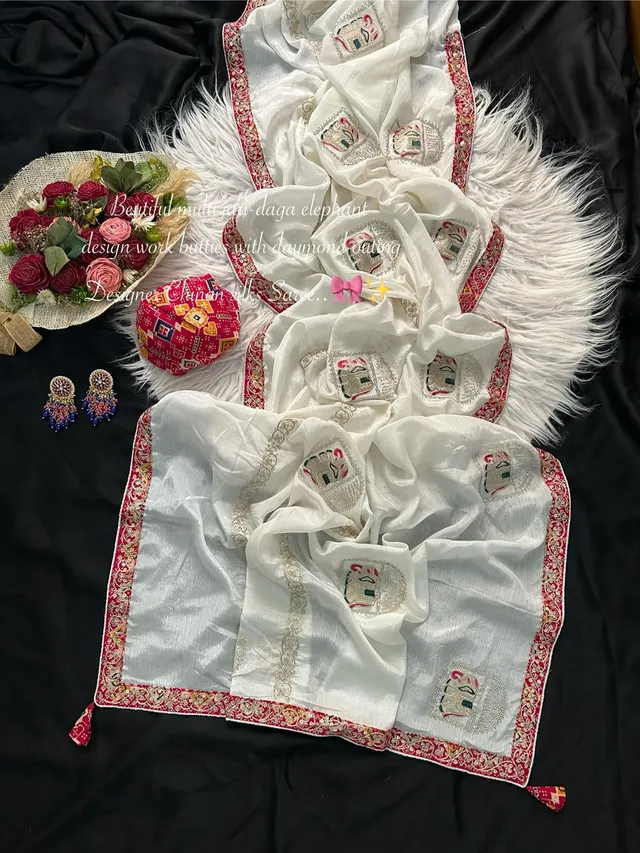 Beautiful Designer Chinon Silk Saree - View 2