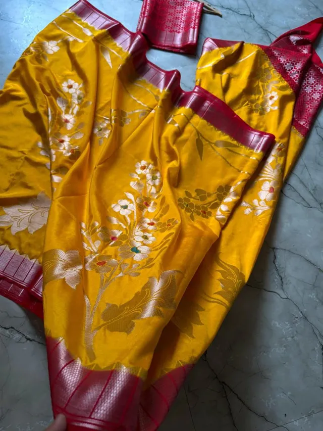 Royal Banarasi Kataan Raw Mango Silk Saree Collection - Banarasi Kataan Raw Mango Silk Saree Online India - Buy at ₹2250 - Image 1