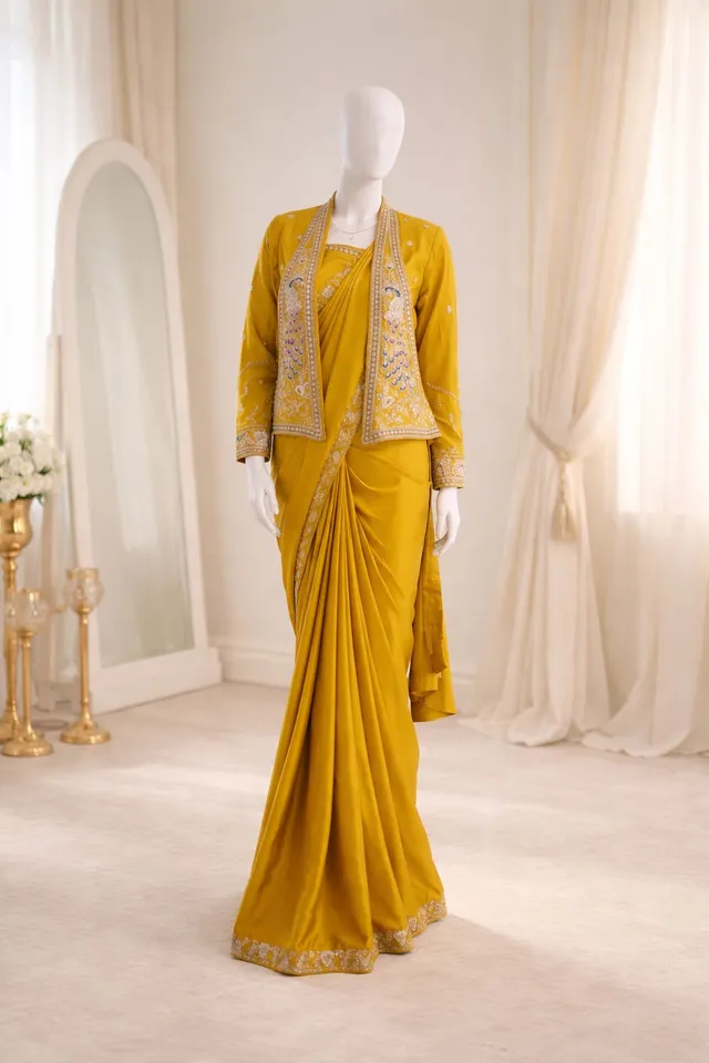 New Super Trending Party Jacket Saree (Ready-to-Wear) - View 5