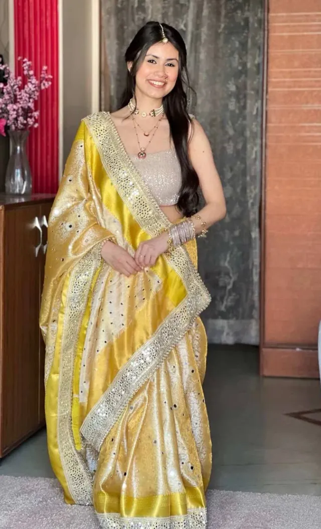 Luxury Banarasi Soft Glass Tissue Silk Saree Collection - Banarasi Soft Glass Tissue Silk  Saree Online India - Buy at ₹2499 - Image 1