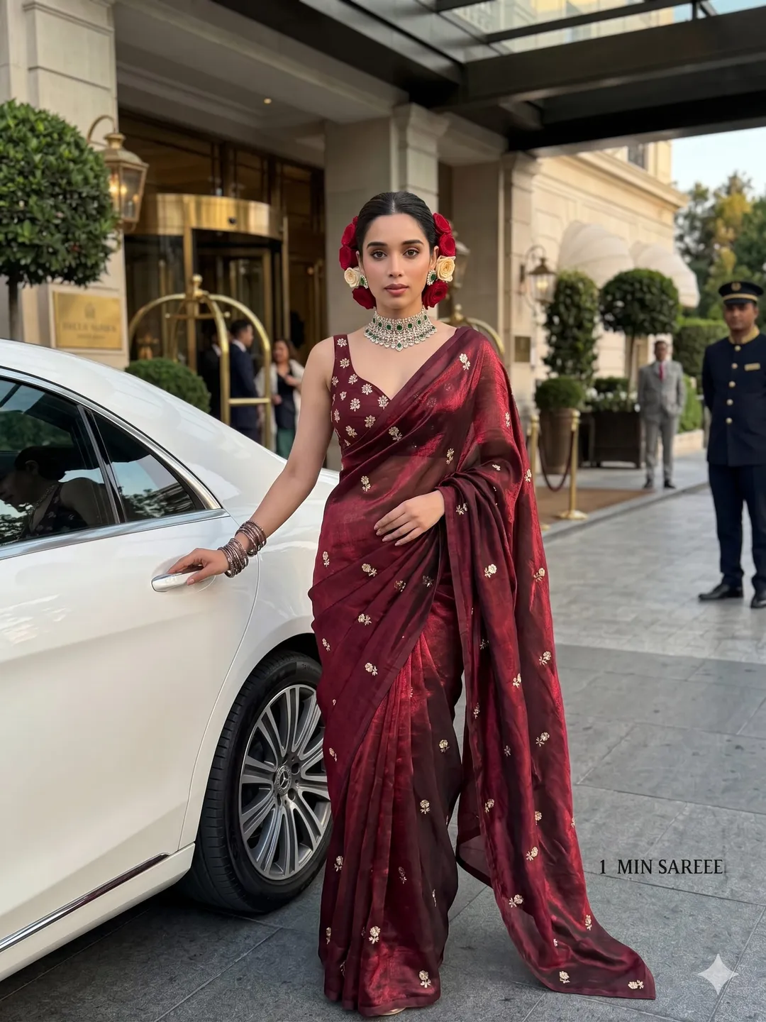 Saree with Elegant Embroidery Work - Fandy Satin Saree Online India - Buy at ₹1199 - Image 1