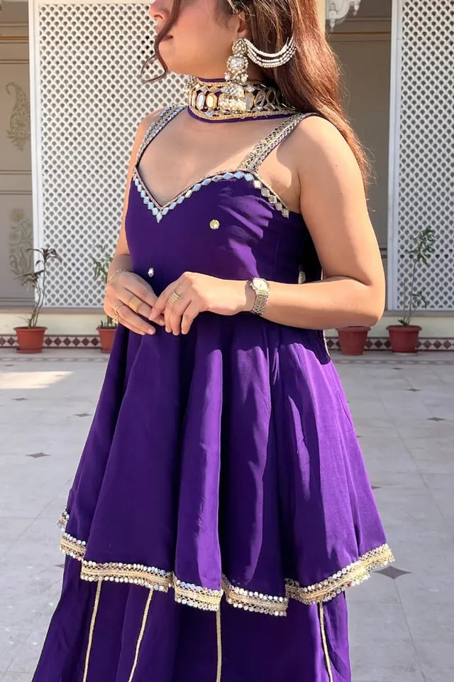 Chinon Mirror Work Palazzo Set with Stylish Belt & Gota Patti Work - View 5