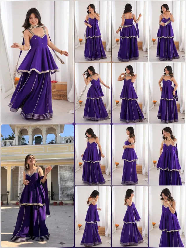 Chinon Mirror Work Palazzo Set with Stylish Belt & Gota Patti Work - View 10