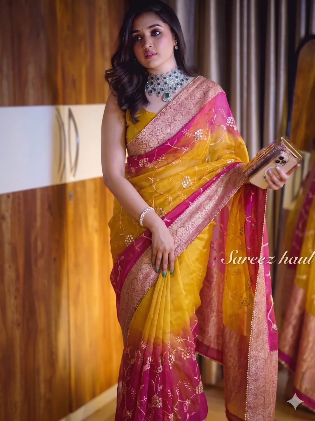 Vibrant Ombre Organza Saree with Floral Embroidery