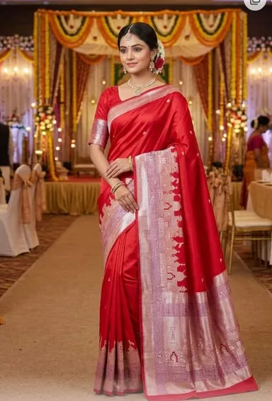 Graceful Banarasi Ganga Ghat Katan Soft Silk Saree
