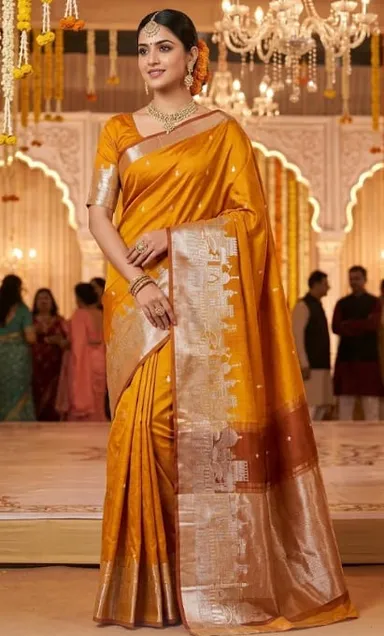 Graceful Banarasi Ganga Ghat Katan Soft Silk Saree