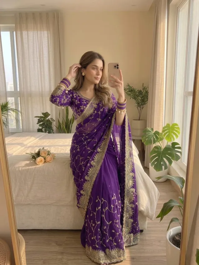 Morni Collection – Elegant Georgette Saree with Stitched Blouse - View 2