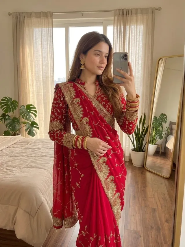Morni Collection – Elegant Georgette Saree with Stitched Blouse - View 2