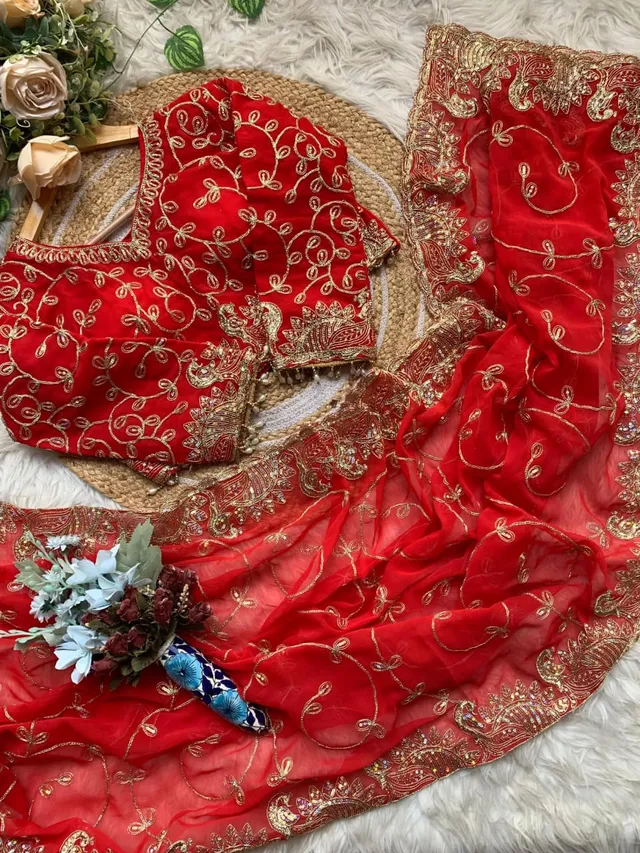 Morni Collection – Elegant Georgette Saree with Stitched Blouse - View 3