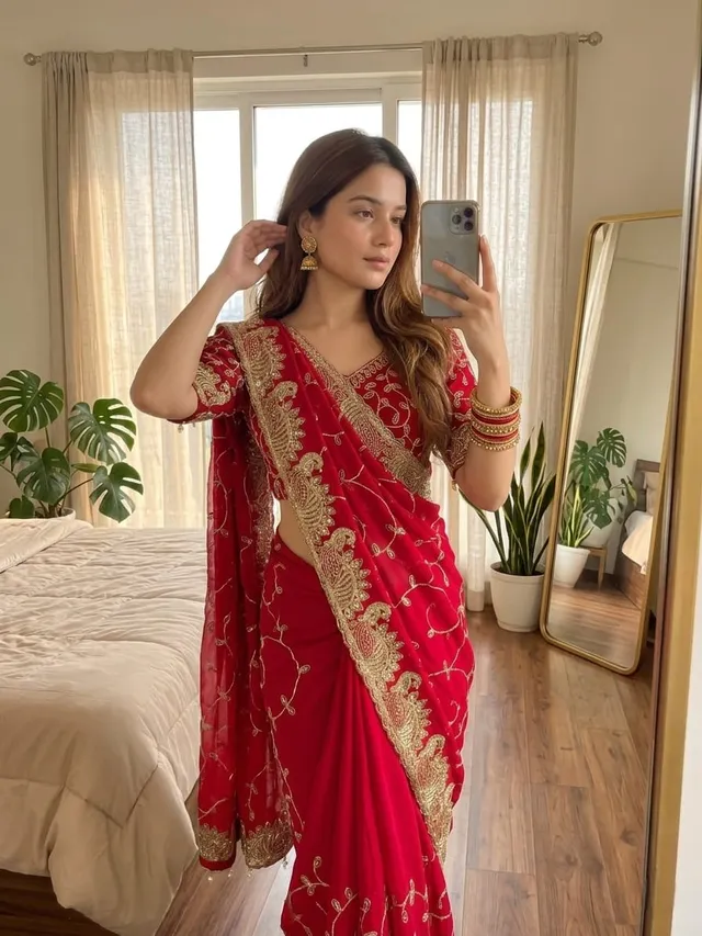 Morni Collection – Elegant Georgette Saree with Stitched Blouse - View 6