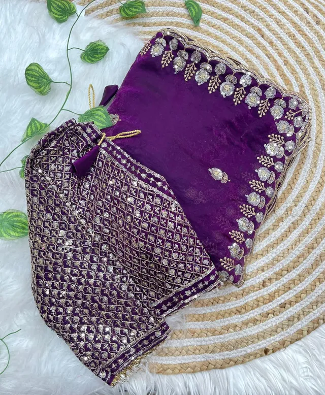 Maitry Collection – Elegant Fendy Satin Saree with Stitched Blouse - View 4