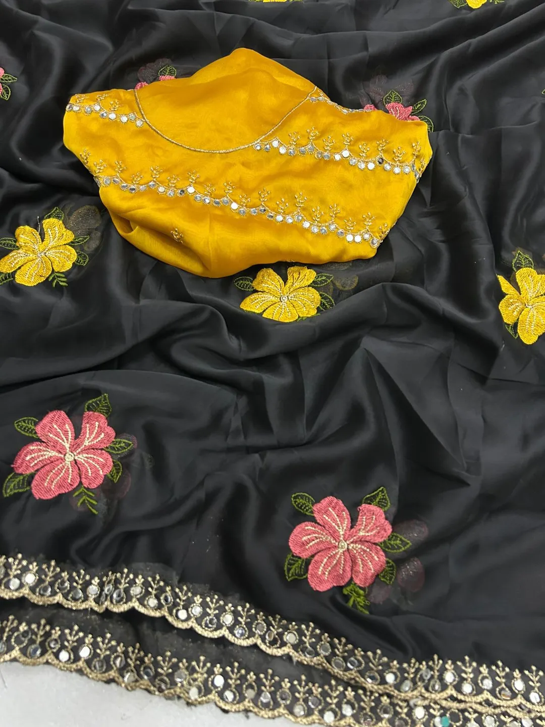 Pure soft Rangoli silk Mirror Work Saree - View 3
