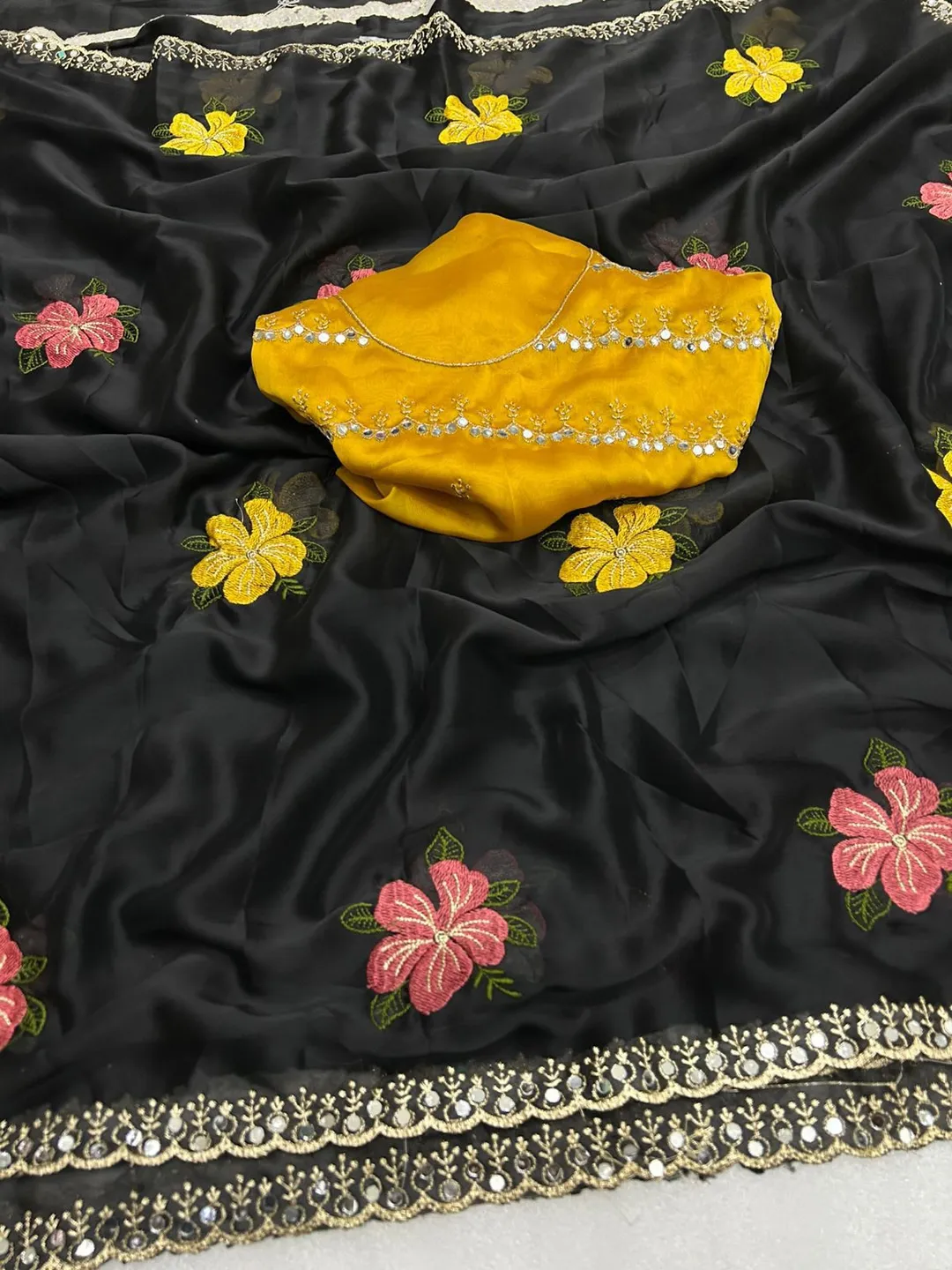 Pure soft Rangoli silk Mirror Work Saree - View 4