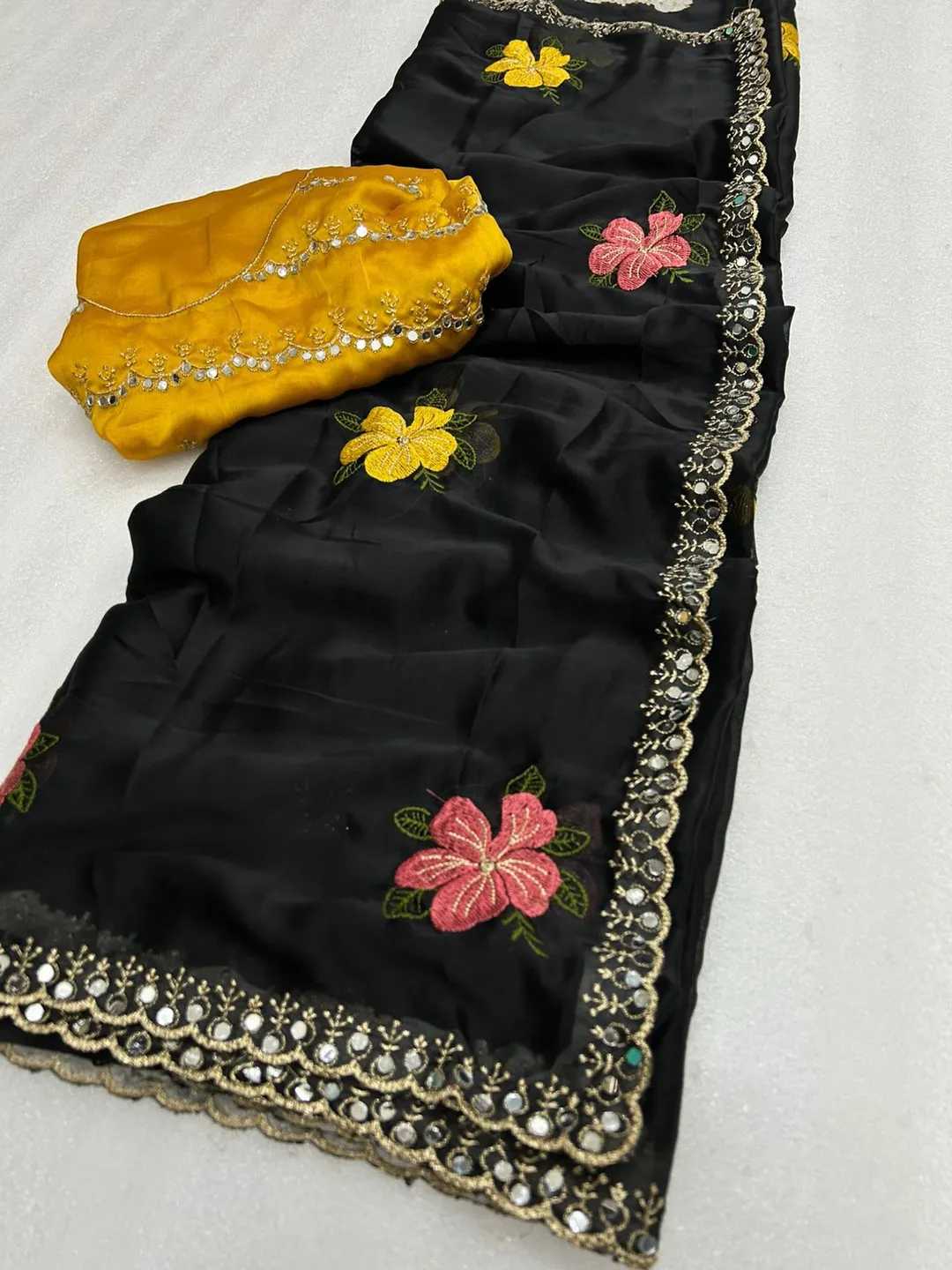 Pure soft Rangoli silk Mirror Work Saree - View 5